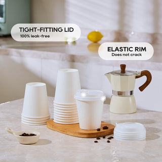 Multiple Size White Paper Coffee Cups with Lids - Hot/Cold Beverage Drinking & Home - Jolly Party - JOLLYCHEF