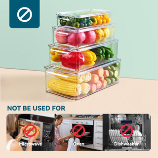 4 Pack Clear Rectangular Stackable Fridge Organizer - Storing Vegetables & Kitchen Ingredients - Luckore - JOLLYCHEF