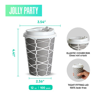 Multiple Size Gray Paper Coffee Cups with Lids - To Go Cups & Home - Jolly Party - JOLLYCHEF