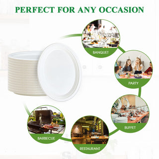 10in / 12in White Oval Compostable Plates - BBQ & Party - Vplus - JOLLYCHEF