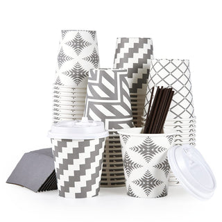 Multiple Size Four Designs Paper Coffee Cups with Lid & Sleeve & Straws - Home & Cafe - LITOPAK - JOLLYCHEF