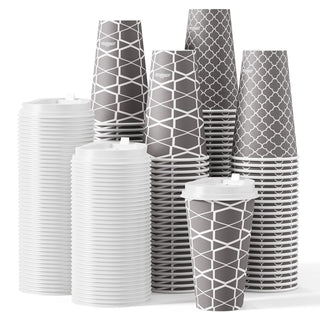 Multiple Size Gray Paper Coffee Cups with Lids - To Go Cups & Home - Jolly Party - JOLLYCHEF
