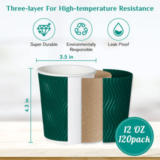 10oz/ 12oz/ 16oz Elegant Multicolor Ripple Wall Durable Paper Coffee Cups - Tea Hot Chocolate & Office - MUCHII - JOLLYCHEF