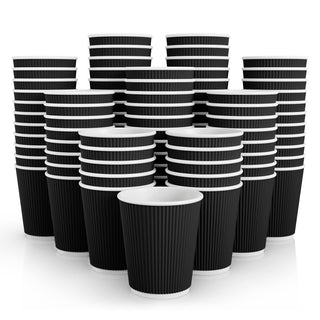 8oz/ 12oz/ 16oz Elegant Black Ripple Wall Durable Paper Coffee Cups - Tea Hot Chocolate & Office - Jolly Pack - JOLLYCHEF