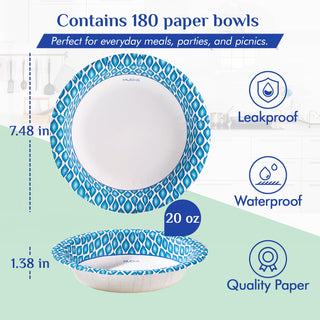 12oz/ 16oz/ 20oz Blue with Printed Camouflage Border Round Paper Bowls - Breakfast & Party - MUCHII - JOLLYCHEF