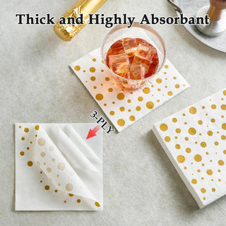 Jolly Chef product gallery image 5 named Cocktail Napkins Paper, 3-Ply Beverage Napkins, Disposable Gold Square Napkins