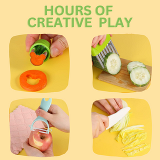 children-safe kitchen set—Includes peeler, cutting board and chopper - real kitchen tools for kids ages 2-12