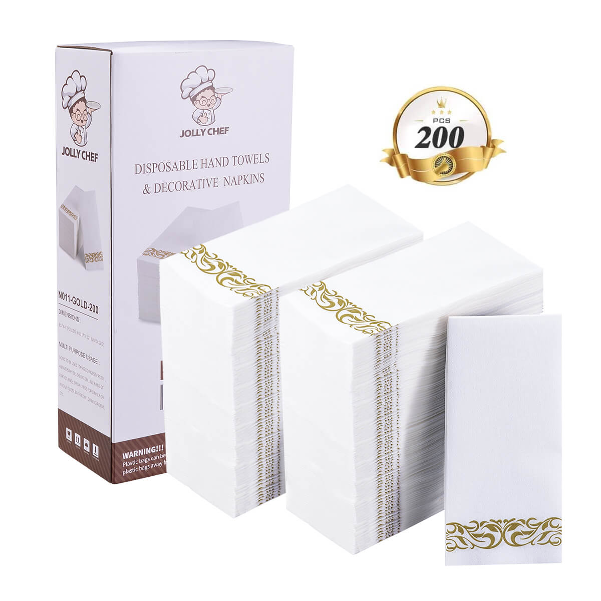 Serviettes en papier à rayures dorées, toucher lin