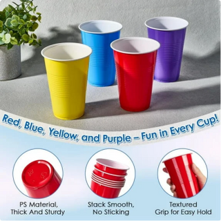 JOLLY CHEF 160 Pack 16 oz Disposable Plastic Cups, Assorted Color Plastic Party Cups
