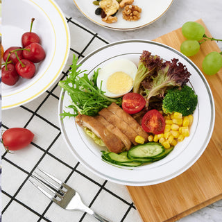 12oz White with Silver Rim Round Elegant Plastic Bowls - Wedding & Party - JOLLY PARTY - JOLLYCHEF