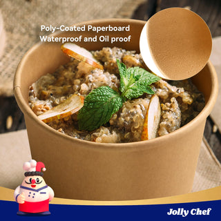 Brown Microwavable Kraft Paper Soup Containers with Lids - Hot Soup & Storing Food - Jolly Chef - JOLLYCHEF