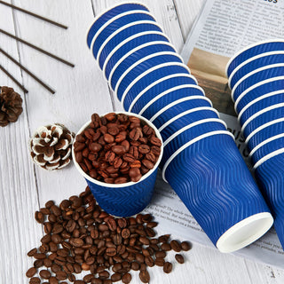 8oz/ 12oz/ 16oz Elegant Blue Ripple Wall Durable Paper Coffee Cups - Tea Hot Chocolate & Office - Jolly Pack - JOLLYCHEF