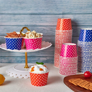 8oz/ 12oz/ 16oz  Pink & Blue & Orange Circular Versatile Ice Cream Cups - Party & Event Use - LITOPAK - JOLLYCHEF