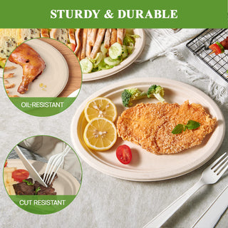 10in/ 12in Natural Oval Compostable Plates - BBQ & Picnic - Vplus - JOLLYCHEF