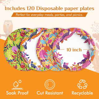 10in Vintage Floral Bird Design Disposable Paper Plates – Party & Wedding – MUCHII