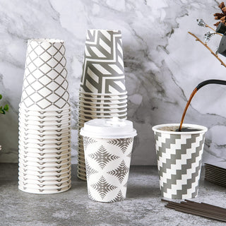 Multiple Size Four Designs Paper Coffee Cups with Lid & Sleeve & Straws - Home & Cafe - LITOPAK - JOLLYCHEF