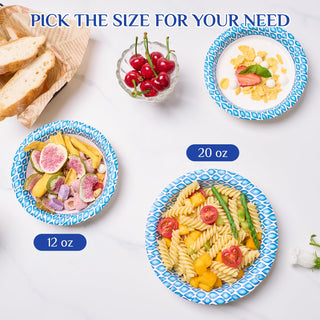 12oz/ 16oz/ 20oz Blue with Printed Camouflage Border Round Paper Bowls - Breakfast & Party - MUCHII - JOLLYCHEF