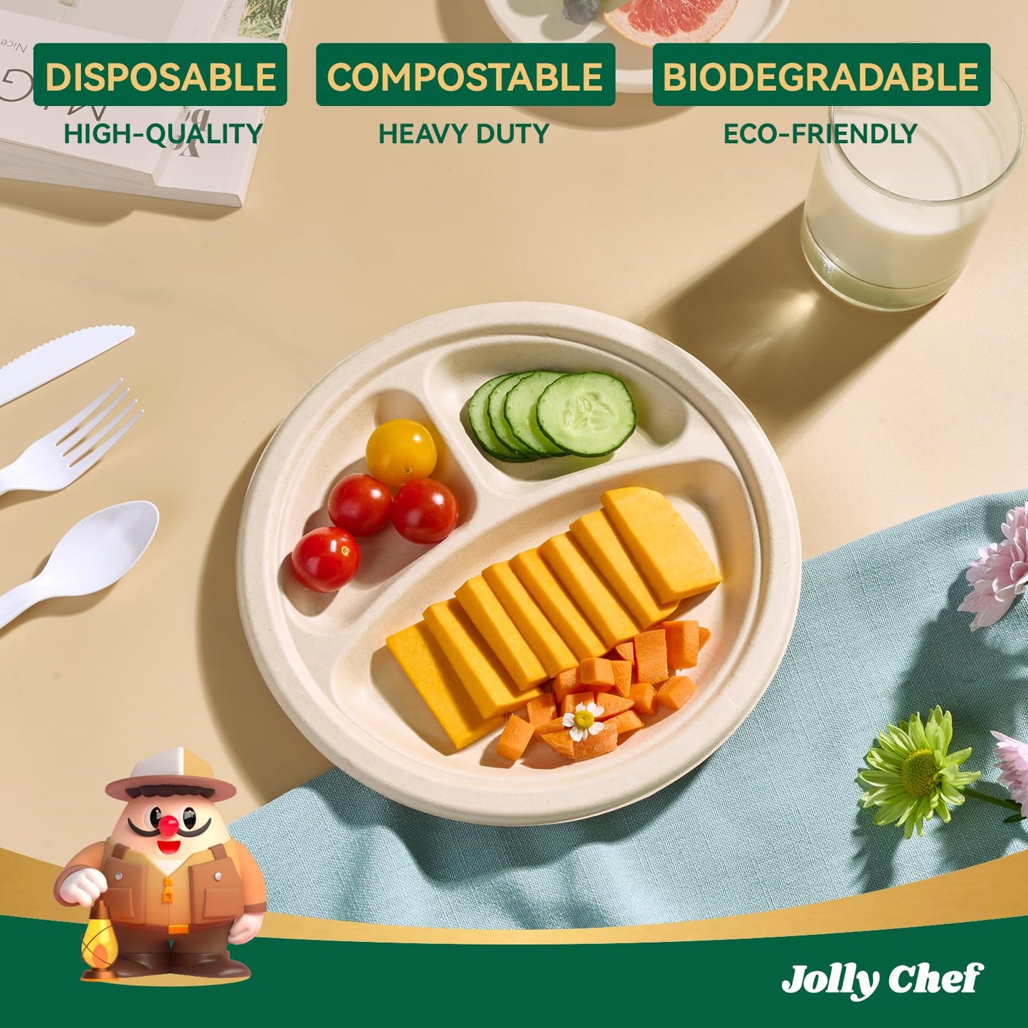 Compostable 3 Compartment Plates