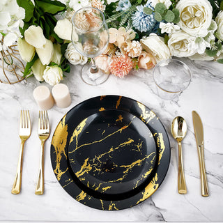 Black and Gold Plastic Disposable Dinnerware Sets - Halloween & Festival -Vplus