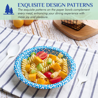 12oz/ 16oz/ 20oz Blue with Printed Camouflage Border Round Paper Bowls - Breakfast & Party - MUCHII - JOLLYCHEF