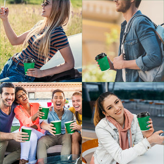 8oz/ 12oz/ 16oz Green Ripple Wall Paper Coffee Cups with Lids and Straw - Hot Drinks & Cafe - DAILYPACK - JOLLYCHEF
