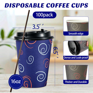 12oz/16oz/20oz Purple& Gray Paper Coffee Cups with Lids and Straw - Office & Travel - TV TOPVALUE - JOLLYCHEF