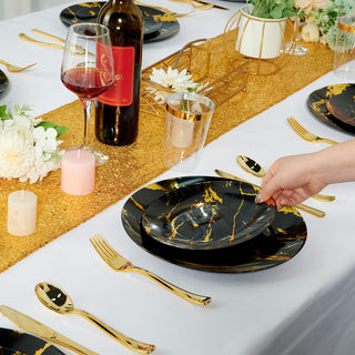 Black and Gold Plastic Disposable Dinnerware Sets - Halloween & Festival -Vplus