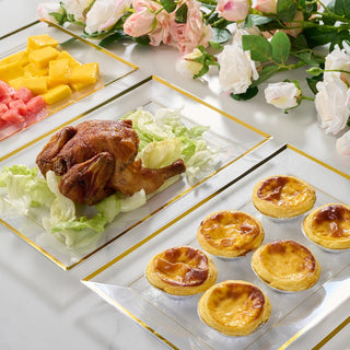 Clear and Gold Rim Rectangle Plastic Serving Trays - Wedding & Parties - Focusline
