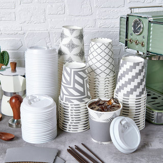 Multiple Size Four Designs Paper Coffee Cups with Lid & Sleeve & Straws - Home & Cafe - LITOPAK - JOLLYCHEF