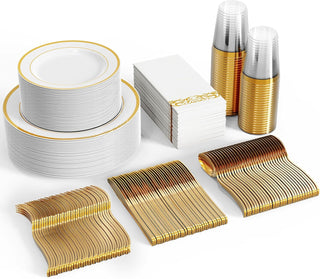 Gold Rim & Rose Gold Rim Dinnerware Sets with Napkins - Parties & Events- Focusline