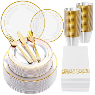 Clear Plastic Gold Rimmed Dinnerware Sets - Parties & Gathering - FOCUSLINE - JOLLYCHEF