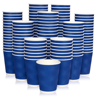 8oz/ 12oz/ 16oz Elegant Blue Ripple Wall Durable Paper Coffee Cups - Tea Hot Chocolate & Office - Jolly Pack - JOLLYCHEF
