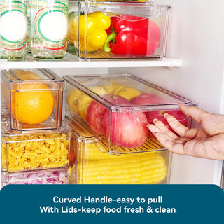4 Pack Clear Rectangular Stackable Fridge Organizer - Storing Vegetables & Kitchen Ingredients - Luckore - JOLLYCHEF