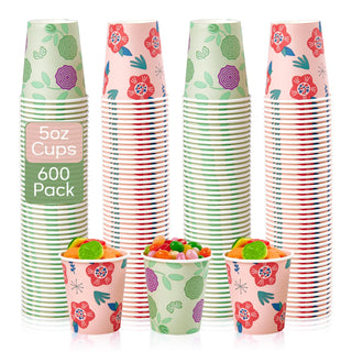 5oz Pink & Green Floral Pattern Paper Dessert Cups - Cupcake & Party - TV TOPVALUE - JOLLYCHEF