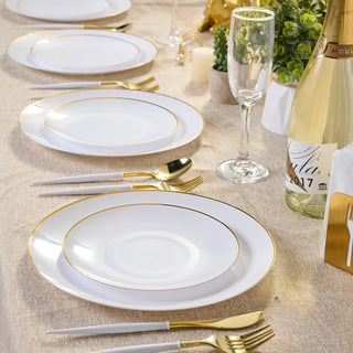 7in / 10.25in White Elegant & Food - Grade Plastic Plates with Gold Rim - Weddings & Birthday Parties - FOCUSLINE - JOLLYCHEF