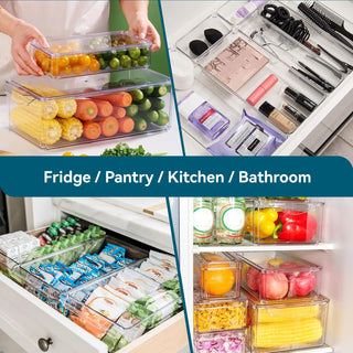 4 Pack Clear Rectangular Stackable Fridge Organizer - Storing Vegetables & Kitchen Ingredients - Luckore - JOLLYCHEF