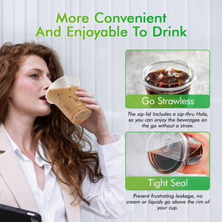 Multiple Sizes Clear PET Plastic Cups with Strawless Sip Lids - Iced Coffee & Smoothie - Lilymicky - JOLLYCHEF