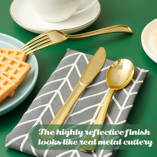 Gold Elegant Plastic Knives, Forks & Spoons - Catering & Wedding - FOCUSLINE - JOLLYCHEF