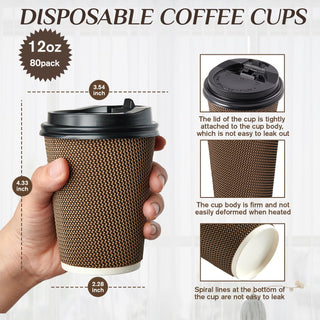 10oz/ 12oz/16oz Brown Ripple Wall Paper Coffee Cups with Lids and Straw - Hot Drinks & Cafe - LITOPAK - JOLLYCHEF