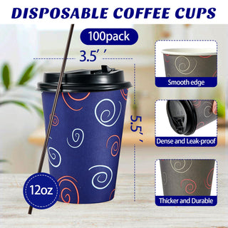 12oz/16oz/20oz Purple& Gray Paper Coffee Cups with Lids and Straw - Office & Travel - TV TOPVALUE - JOLLYCHEF