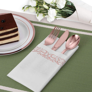 1 - Ply White and Rose Gold Pattern Linen - Feel Disposable Hand Towels - Weddings & Kitchens – FOCUSLINE - JOLLYCHEF