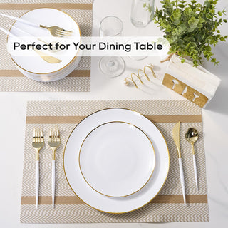 7in / 10.25in White Elegant & Food - Grade Plastic Plates with Gold Rim - Weddings & Birthday Parties - FOCUSLINE - JOLLYCHEF