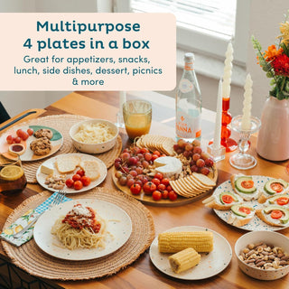 4-Pack Reusable Bamboo Plates, Non-Toxic Toddler and Kids Plates, Dishwasher Safe, Not Microwave Safe (Celebration 8 Inch)