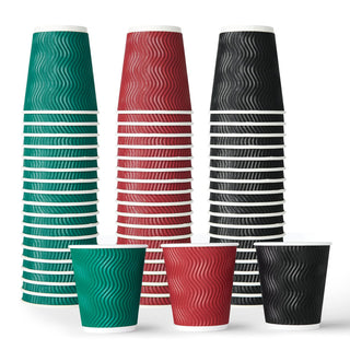 10oz/ 12oz/ 16oz Elegant Multicolor Ripple Wall Durable Paper Coffee Cups - Tea Hot Chocolate & Office - MUCHII - JOLLYCHEF