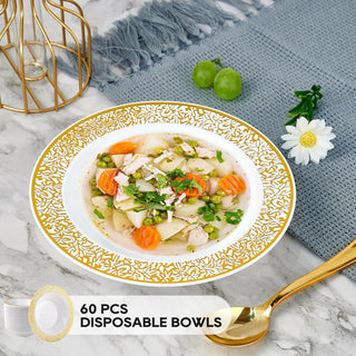 12oz White Gold Lace Rim Wide Round plastic bowls - Weddings & Holiday Dinners - JOLLY PARTY - JOLLYCHEF