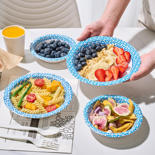 12oz/ 16oz/ 20oz Blue with Printed Camouflage Border Round Paper Bowls - Breakfast & Party - MUCHII - JOLLYCHEF