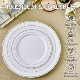 White with Silver Rim Elegant Plastic Plate Set - Weddings & Birthday Parties - FOCUSLINE - JOLLYCHEF