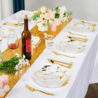 White and Gold Plastic Disposable Dinnerware Sets - Birthday & Wedding - Vplus - JOLLYCHEF
