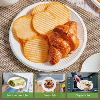 6in / 7in /8in White Round Embossed Compostable Plates - Sandwiches & Pizza - Vplus - JOLLYCHEF