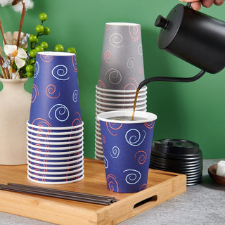 12oz/16oz/20oz Purple& Gray Paper Coffee Cups with Lids and Straw - Office & Travel - TV TOPVALUE - JOLLYCHEF
